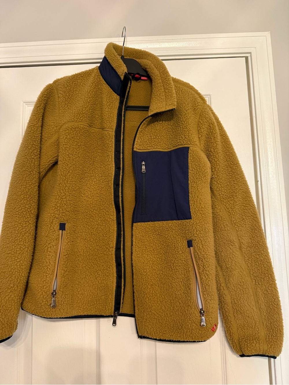 Eastern Mountain Sports Mustard Sherpa Jacket with Navy Chest Pocket